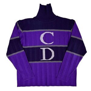 Christian Dior Sport CD Logo Turtleneck Wool Sweater Knit M Purple Navy 95930